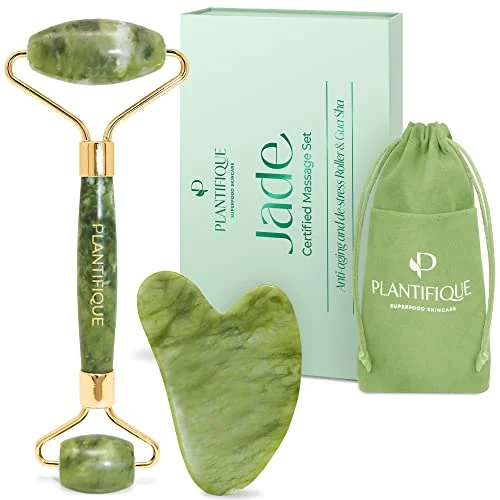 PLANTIFIQUE Jade Gua Sha & Face Roller Set (Giftable Box)