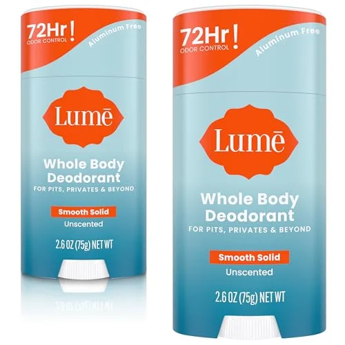 Lume Whole Body Deodorant Solid Stick (Unscented, 2pk)