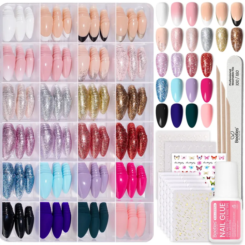 Beetles Press On Nails Kit, 720 Pcs Short Almond, 24 Colors Beetles Press On Nails Kit, 720 Pcs Short Almond, 24 Colors