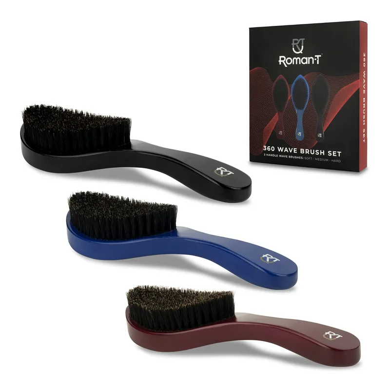 360 Wave Brush Set for Men (Soft, Medium, Hard Boar Bristles)