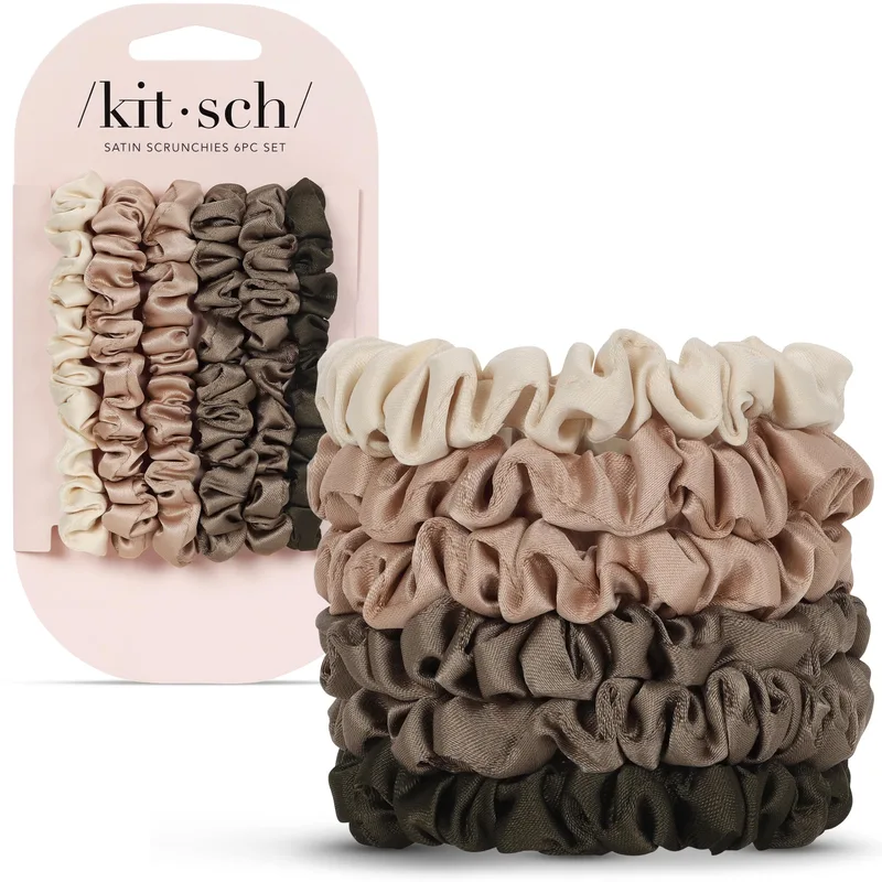 Satin Scrunchies Set, 6-Pack Mulberry Silk-Feel Hair Ties Satin Scrunchies Set, 6-Pack Mulberry Silk-Feel Hair Ties